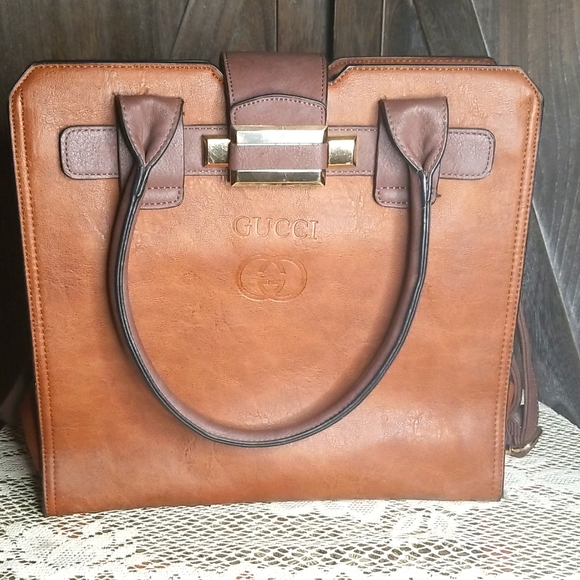 Handbags - Brown leather purse w/ 2 handles & crossbody strap